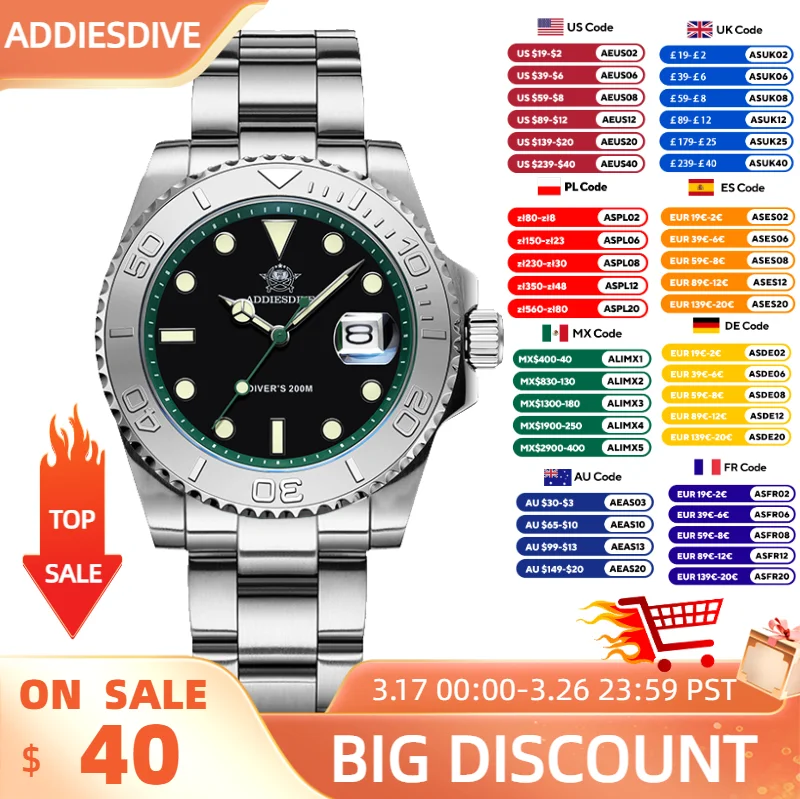 ADDIESDIVE Men Watch Luxury Diver Quartz Watch 200m Diving Stainless Steel Bezel Calendar 41mm BGW9 Luminous Wristwatch for Men
ADDIESDIVE Men Watch Luxury Diver Quartz Watch 200m Diving Stainless Steel Bezel Calendar 41mm BGW9 Luminous Wristwatch for Men