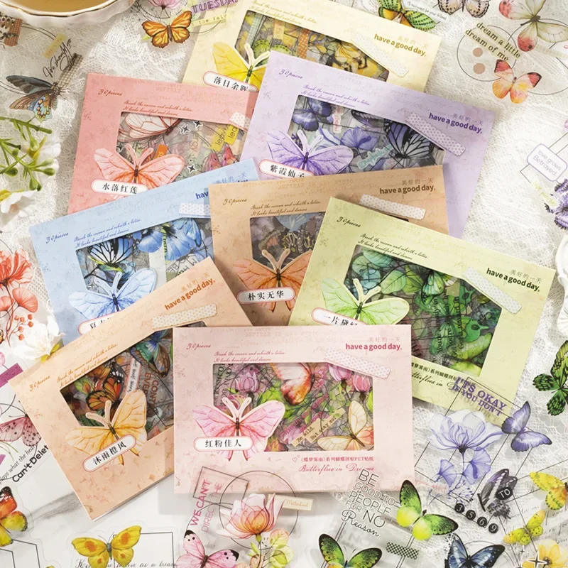 30pcs/bag Butterfly Dream PET Stickers Collage Material Decoration DIY Journal Scrapbooking Stationery Journaling Collages
30pcs/bag Butterfly Dream PET Stickers Collage Material Decoration DIY Journal Scrapbooking Stationery Journaling Collages