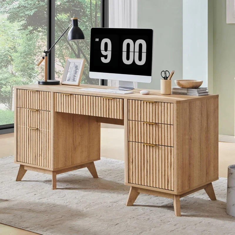 Fluted Executive Desk with Drawers, Modern Home Office Computer Desk with Charging Station, Keyboard Tray, File Drawer and
Fluted Executive Desk with Drawers, Modern Home Office Computer Desk with Charging Station, Keyboard Tray, File Drawer and