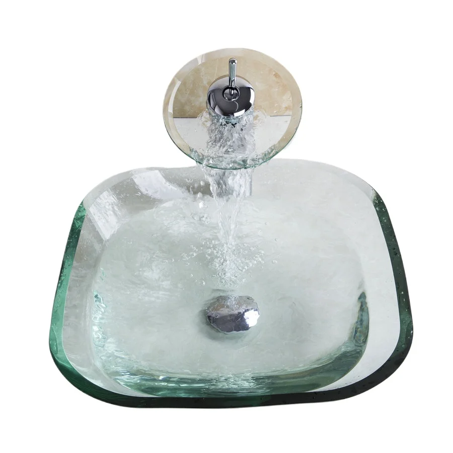 Bathroom square transparent washbasin transparent tempered glass container sink+faucet with pop-up drainage device
Bathroom square transparent washbasin transparent tempered glass container sink+faucet with pop-up drainage device