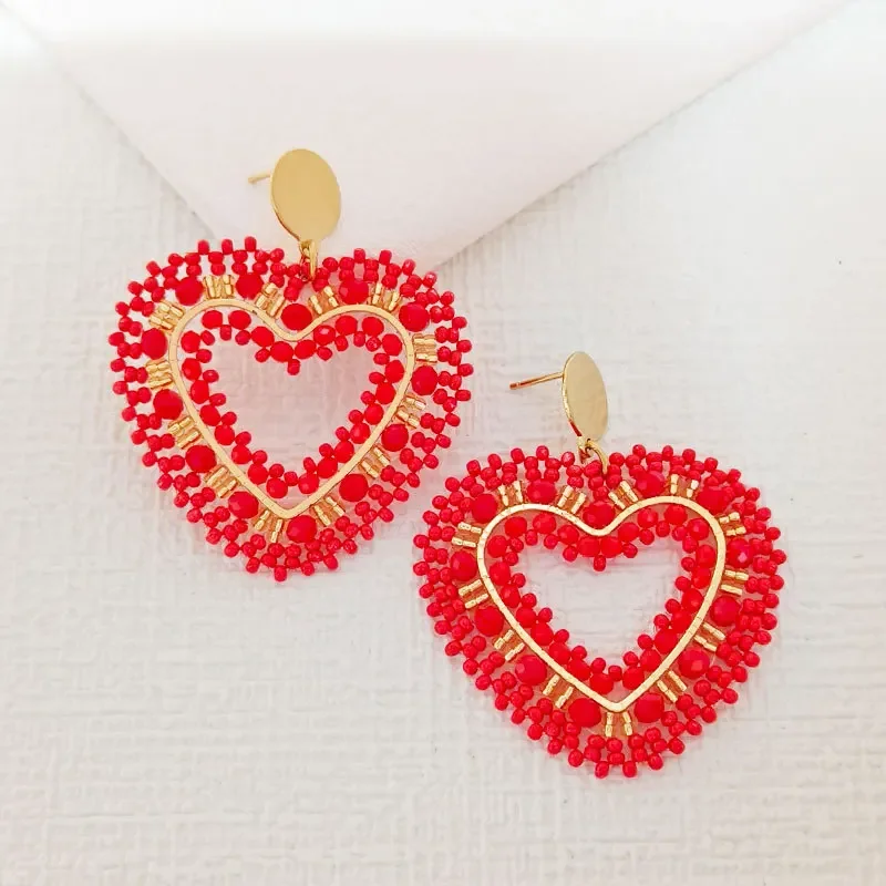 Beaded earrings Heart Hollow out Originality Red Crystal Hand knitting Bohemia Alloy Tide Simple Female Rice bead earrings
Beaded earrings Heart Hollow out Originality Red Crystal Hand knitting Bohemia Alloy Tide Simple Female Rice bead earrings