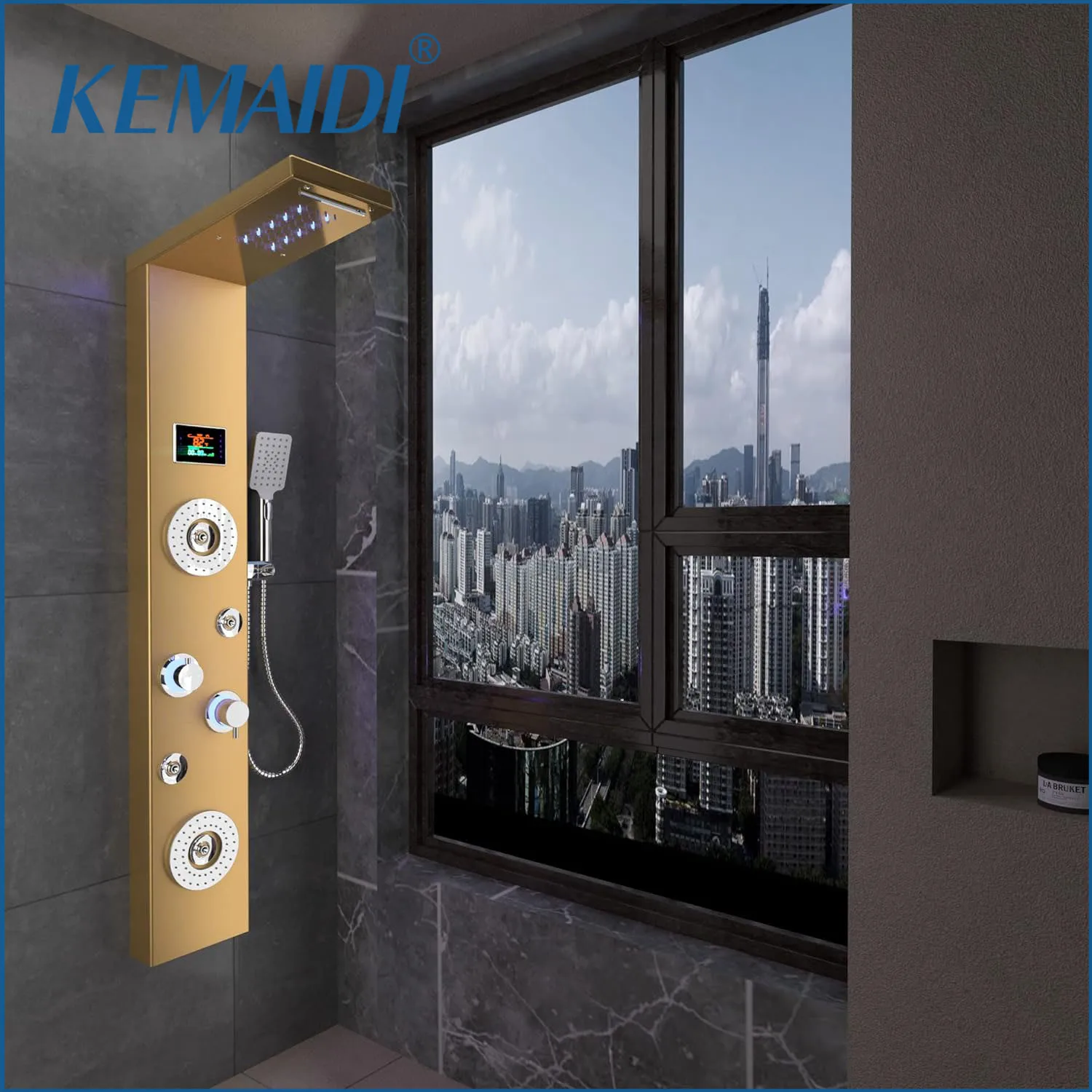 KEMAIDI Rainfall Massage Shower Panel Shower System with Body Jets Bathroom Shower Faucet Temperature Digital Display Shower Set
KEMAIDI Rainfall Massage Shower Panel Shower System with Body Jets Bathroom Shower Faucet Temperature Digital Display Shower Set