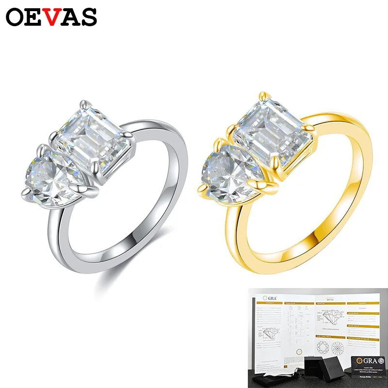 OEVAS GRA Certified 2ct 4ct 2-Stone Real Moissanite Rings Emerald/Pear Cut For Women 100% S925 Silver Fine Jewelry
OEVAS GRA Certified 2ct 4ct 2-Stone Real Moissanite Rings Emerald/Pear Cut For Women 100% S925 Silver Fine Jewelry