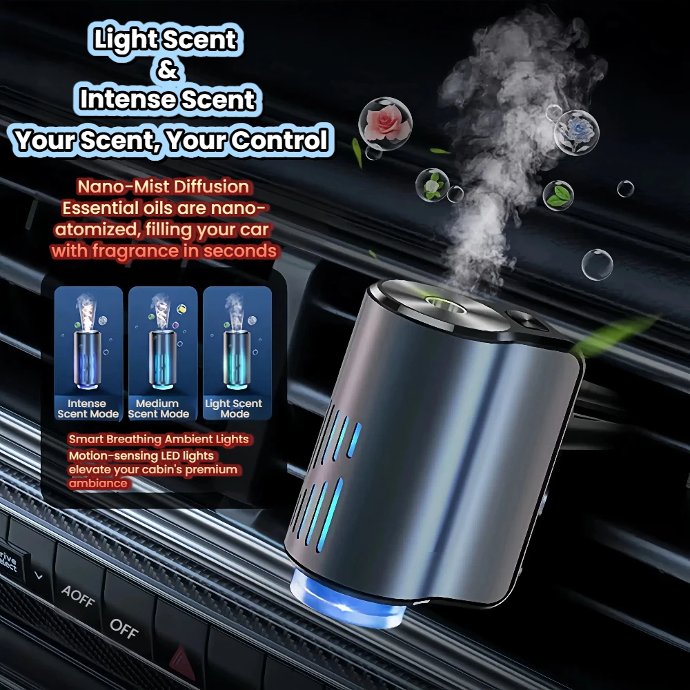 Smart 3-Mode Car Aroma Diffuser Vent Clip Nano Mist Humidifier with Mood Light Essential Oils for Odor Removal SUV Sedan
Smart 3-Mode Car Aroma Diffuser Vent Clip Nano Mist Humidifier with Mood Light Essential Oils for Odor Removal SUV Sedan