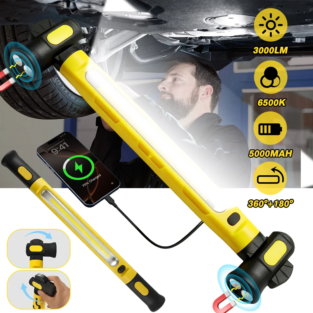 Magnetic LED Work Light 3000LM Rechargeable Inspection Lamp 3 Lighting Modes Rotatable Car Repair Flashlight IP55 Waterproof Garage Working Light
Magnetic LED Work Light 3000LM Rechargeable Inspection Lamp 3 Lighting Modes Rotatable Car Repair Flashlight IP55 Waterproof Garage Working Light