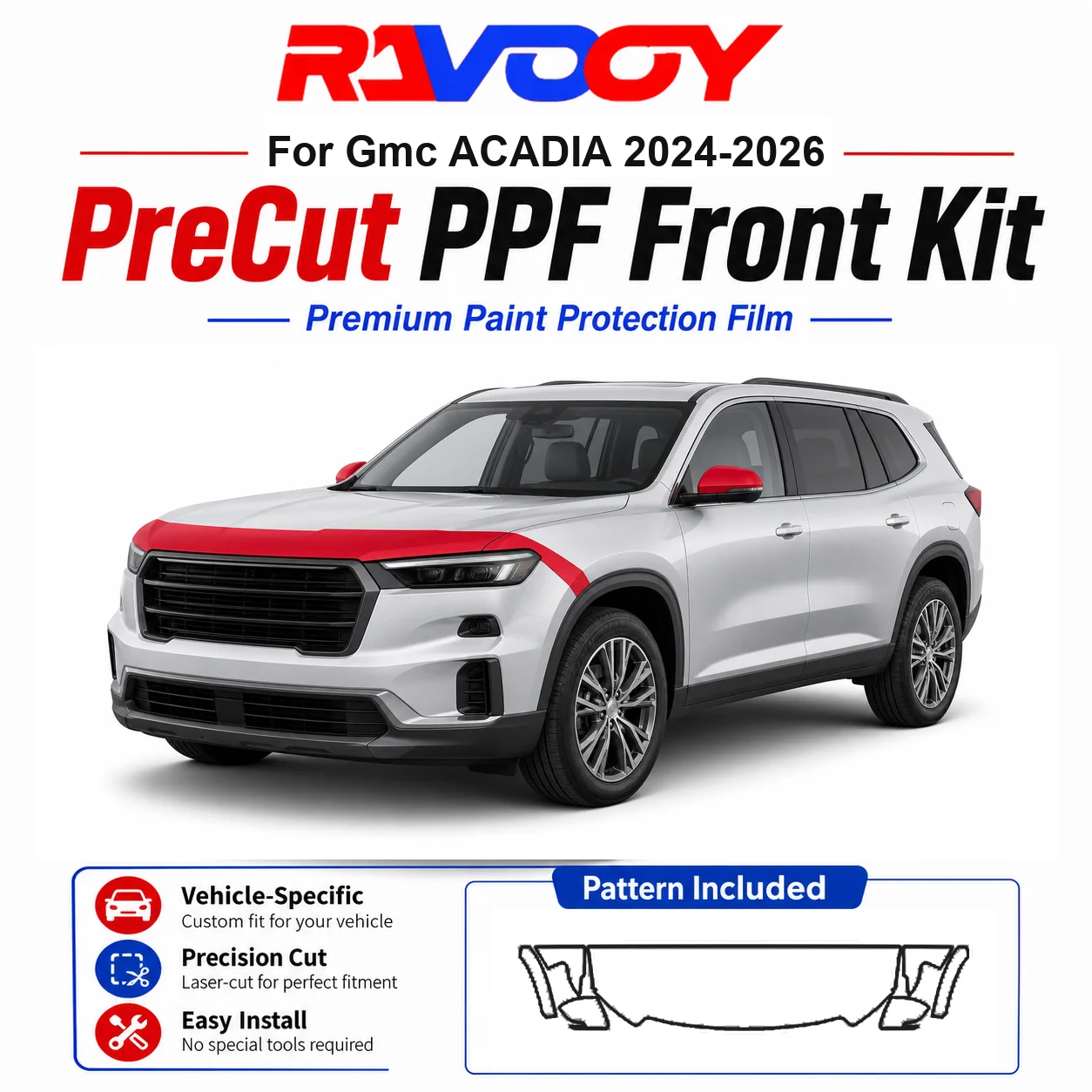 8.5mil TPU Precut PPF Kit For GMC ACADIA 2024-2026 - Hood, Partial Fenders & Full Mirror Set - Self-Healing Gloss Clear Bra Film
8.5mil TPU Precut PPF Kit For GMC ACADIA 2024-2026 - Hood, Partial Fenders & Full Mirror Set - Self-Healing Gloss Clear Bra Film