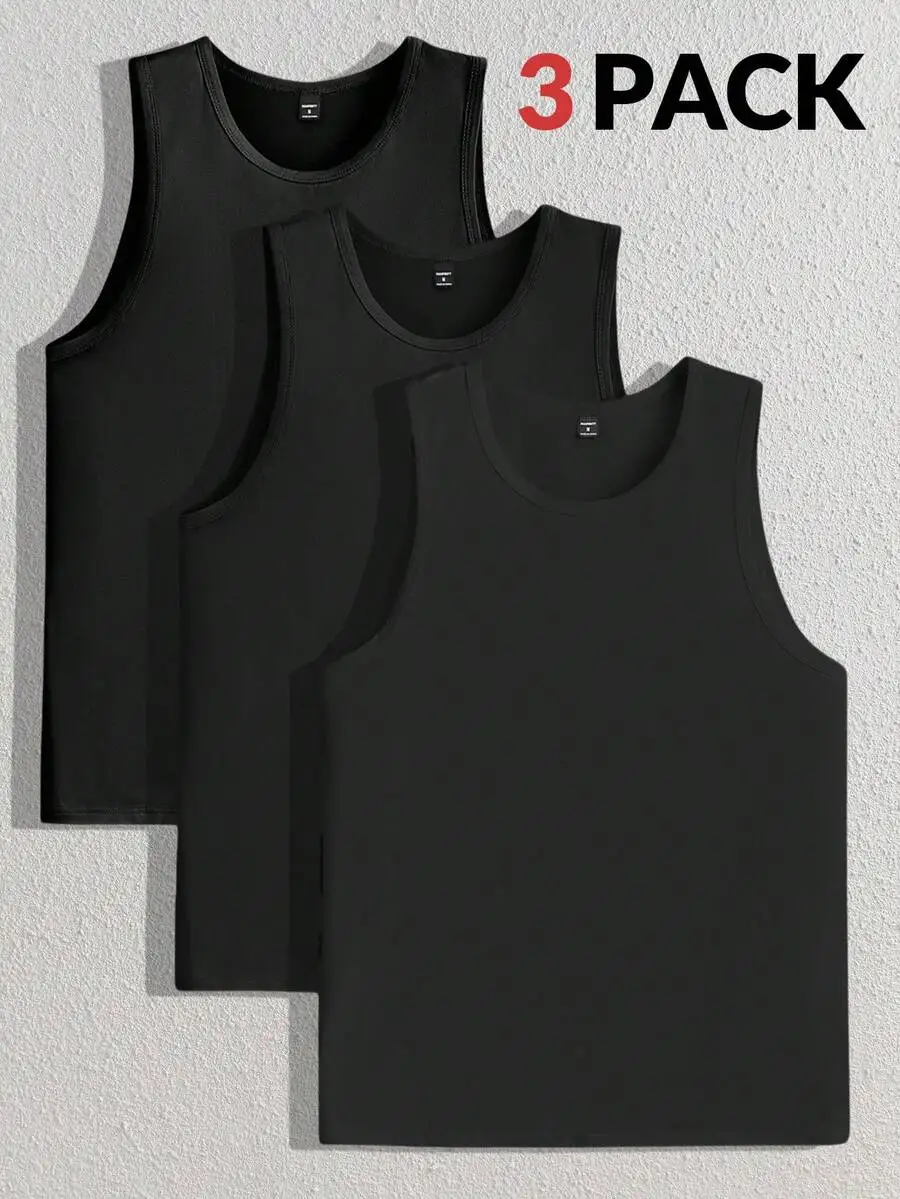 3-Pack Men's Solid Black Knitted Sleeveless Tank Top for Casual Daily Wear
3-Pack Men's Solid Black Knitted Sleeveless Tank Top for Casual Daily Wear