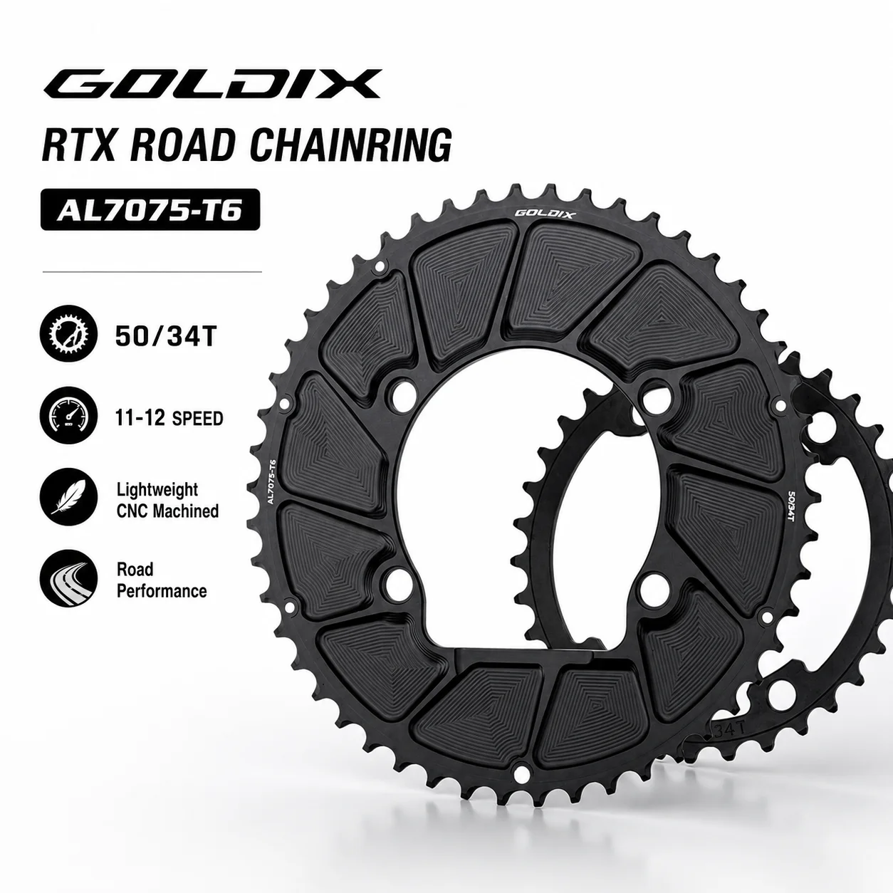 GOLDIX 110BCD 2X AERO Double Chainring 48/34T 50/34T 52/36T 53/39T for R9200 R8100 R7100, 11S 12S 4-Bolt Road Bike Sprocket
GOLDIX 110BCD 2X AERO Double Chainring 48/34T 50/34T 52/36T 53/39T for R9200 R8100 R7100, 11S 12S 4-Bolt Road Bike Sprocket