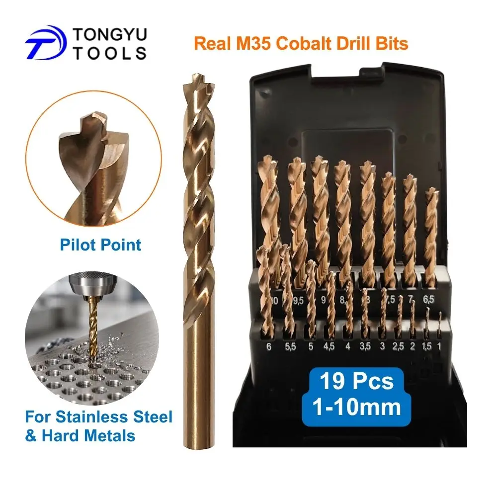 Cobalt Drill Bit Set 19Pcs 1-10mm M35 HSS Co5% Pilot Point Jobber Twist Bits for Stainless Steel Hard Metal
Cobalt Drill Bit Set 19Pcs 1-10mm M35 HSS Co5% Pilot Point Jobber Twist Bits for Stainless Steel Hard Metal