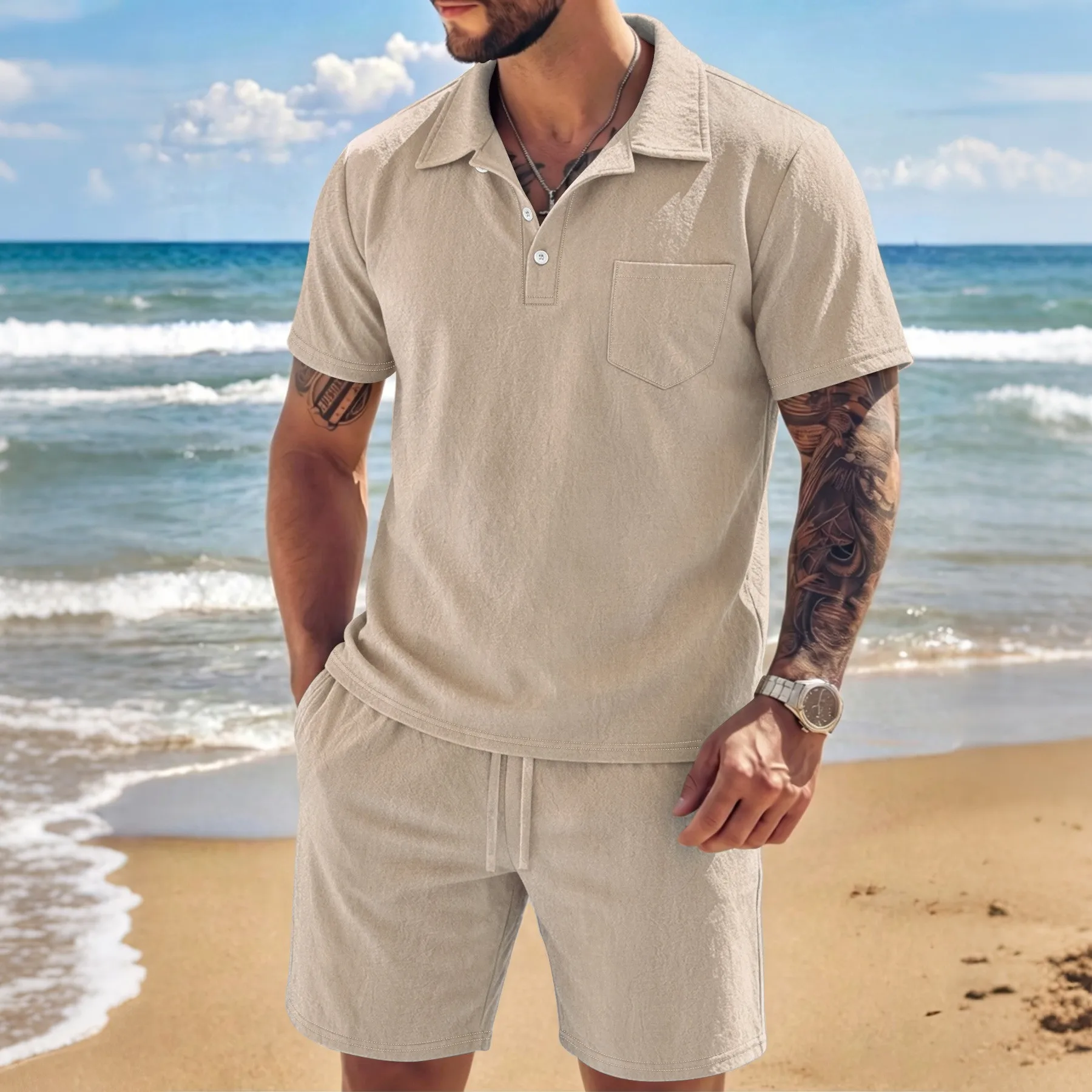 Breathable Soft Linen Men 2 Piece Suit New American Loose Casual Short Sleeve Polo Shorts Summer Daily Outdoor Holiday Outfit
Breathable Soft Linen Men 2 Piece Suit New American Loose Casual Short Sleeve Polo Shorts Summer Daily Outdoor Holiday Outfit