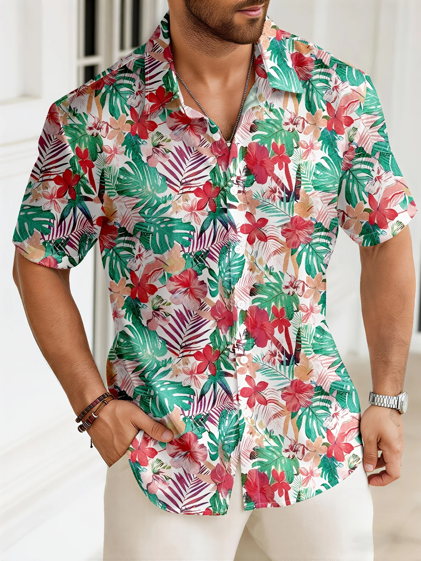 Men's Hawaiian Shirt White Background Tropical Hibiscus Palm Print Short Sleeve Button Down Casual Aloha
Men's Hawaiian Shirt White Background Tropical Hibiscus Palm Print Short Sleeve Button Down Casual Aloha