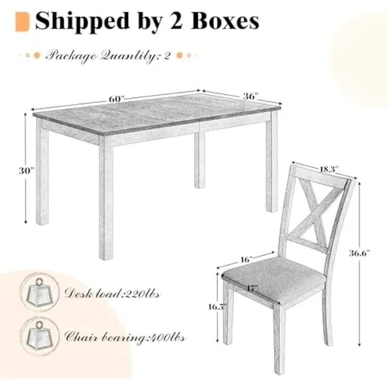 7-Piece Solid Wood Dining Set with 6 Chairs, 60" Rectangular Table for 6 Persons
7-Piece Solid Wood Dining Set with 6 Chairs, 60" Rectangular Table for 6 Persons