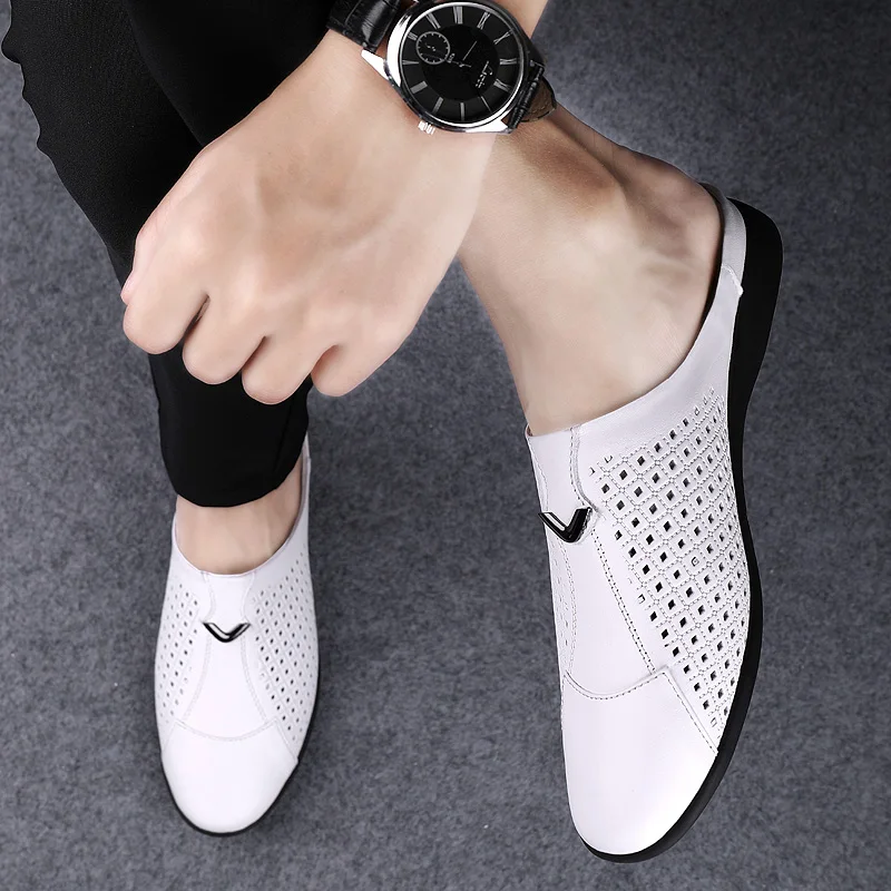 Summer New Luxury Brand Men Shoes Casual Genuine Leather White Loafers Half Slipper Punching Breathable Slip on Driving Shoes
Summer New Luxury Brand Men Shoes Casual Genuine Leather White Loafers Half Slipper Punching Breathable Slip on Driving Shoes