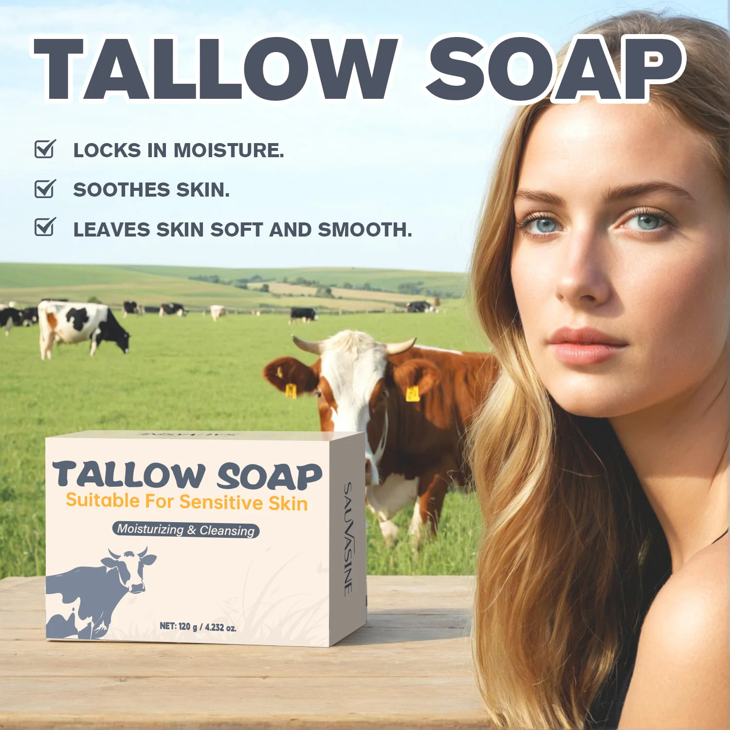 120g Beef Tallow Soap Face & Body Moisturizing & Cleansing & Smoothing Natural Grass Fed Tallow Soap Bar for Sensitive Skin
120g Beef Tallow Soap Face & Body Moisturizing & Cleansing & Smoothing Natural Grass Fed Tallow Soap Bar for Sensitive Skin