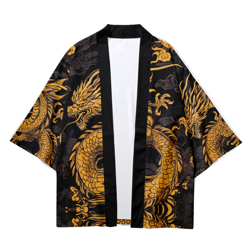 Dragon Print Black Cardigan Haori Casual Women Beach Japanese Kimono Streetwear Men Traditional Clothing
Dragon Print Black Cardigan Haori Casual Women Beach Japanese Kimono Streetwear Men Traditional Clothing