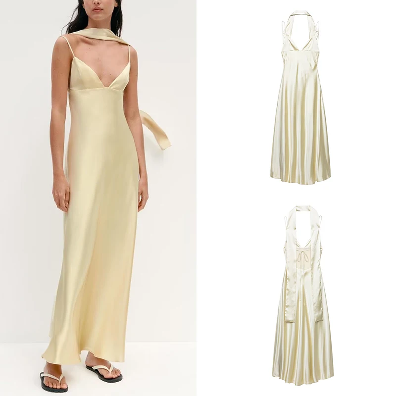 Summer 2025 New Women's Faion Thin Scarf Satin Long Dr High Waist Svel V-Ne Gown Polyester Fiber Gown 
Summer 2025 New Women's Faion Thin Scarf Satin Long Dr High Waist Svel V-Ne Gown Polyester Fiber Gown