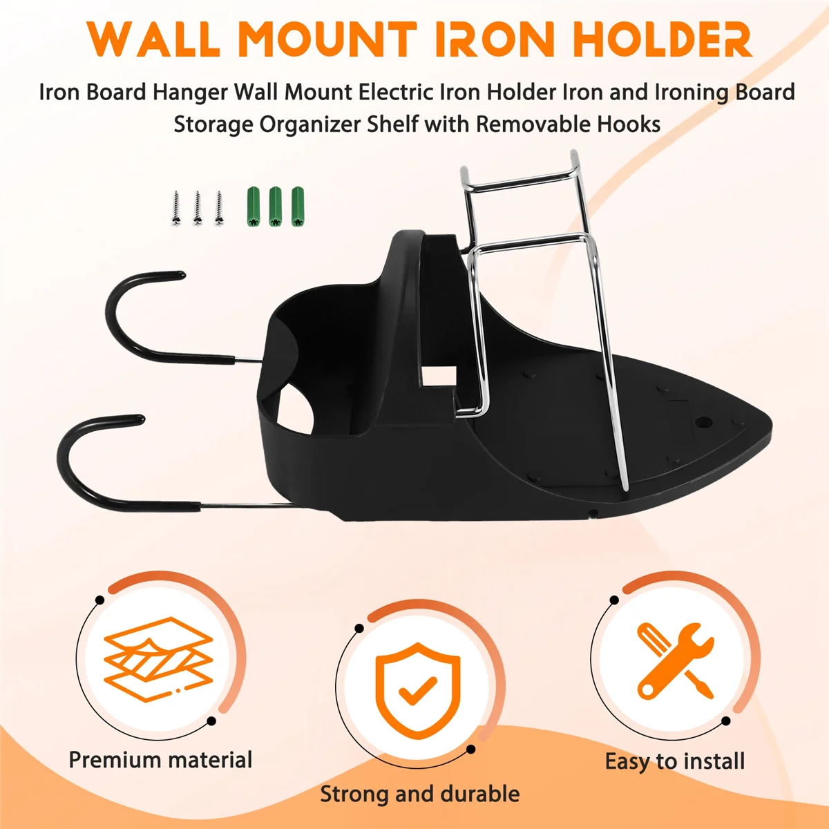 B59A Iron Board Hanger Wall Mount Electric Iron Holder Iron and Ironing Board Storage Organizer Shelf with Removable Hooks -1
B59A Iron Board Hanger Wall Mount Electric Iron Holder Iron and Ironing Board Storage Organizer Shelf with Removable Hooks -1