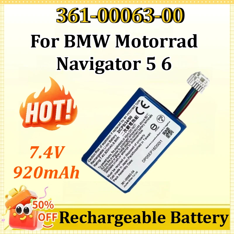 361-00063-00 7.4V 920mAh Replacement Battery For BMW Motorrad Navigator 5 6 High Quality Batteries
361-00063-00 7.4V 920mAh Replacement Battery For BMW Motorrad Navigator 5 6 High Quality Batteries