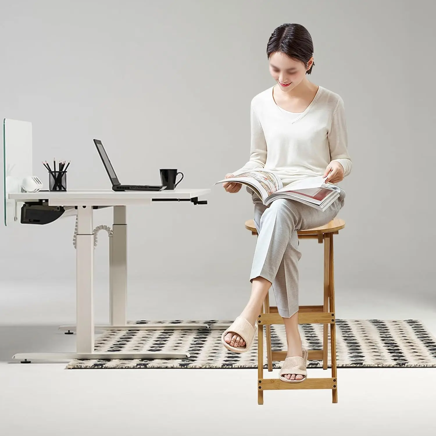 Folding Bamboo Bar Stool Kitchen Counter Height Stool Portable Bar Chairs with Backrest and Footrest for Home, No Assembly
Folding Bamboo Bar Stool Kitchen Counter Height Stool Portable Bar Chairs with Backrest and Footrest for Home, No Assembly