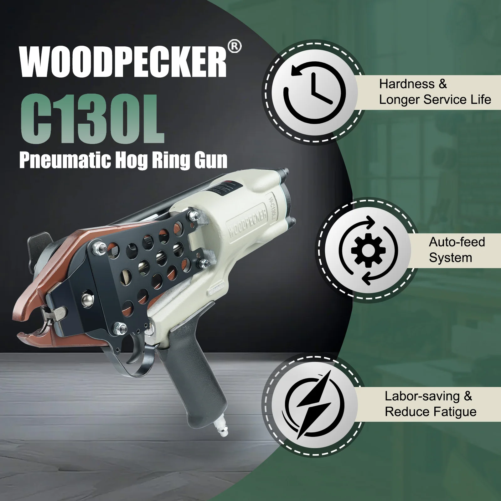 Woodpecker C130L 11 Gauge 1/2 Inch Crown Air C Ring Plier for Wire Cages, Gabion, Fencing, Sofa, Spring Mattress, Car Seat
Woodpecker C130L 11 Gauge 1/2 Inch Crown Air C Ring Plier for Wire Cages, Gabion, Fencing, Sofa, Spring Mattress, Car Seat