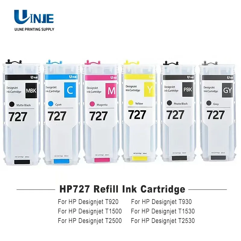 For HP 727 300ML Refillable Ink Cartridge With Permanent Chip for hp 727 XL DesignJet T920 T930 T1500 T1530 T2500 T2530 Printer
For HP 727 300ML Refillable Ink Cartridge With Permanent Chip for hp 727 XL DesignJet T920 T930 T1500 T1530 T2500 T2530 Printer