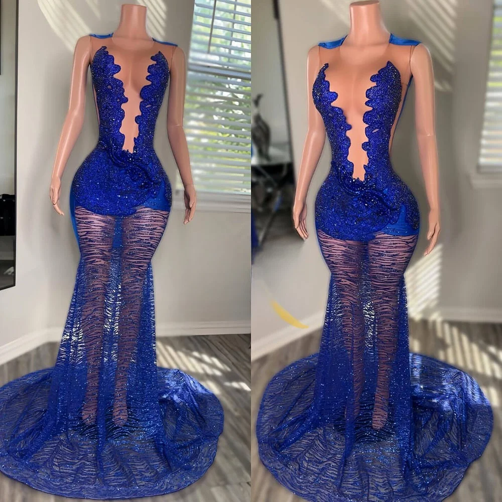 Sparkly Sequin Evening Dresses Royal Blue Aso Ebi Mermaid Evening Party Dress See Through Robes Invitée Mariage Customized
Sparkly Sequin Evening Dresses Royal Blue Aso Ebi Mermaid Evening Party Dress See Through Robes Invitée Mariage Customized