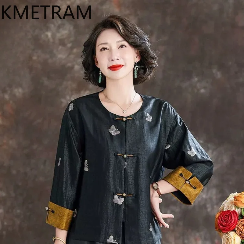 KMETRAM 100% Mulberry Silk Tops for Women 2026 Autumn Retro Embroidery Patchwork Xiangyunsha Long-sleeved Blouses Chemise Femme
KMETRAM 100% Mulberry Silk Tops for Women 2026 Autumn Retro Embroidery Patchwork Xiangyunsha Long-sleeved Blouses Chemise Femme