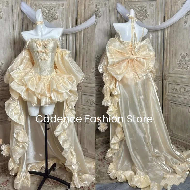 High/Low Champagne Prom Dress Off-the-shoulder Victorian Puff Sleeve With Train Princess Dress Special Occasion Dress Customized
High/Low Champagne Prom Dress Off-the-shoulder Victorian Puff Sleeve With Train Princess Dress Special Occasion Dress Customized