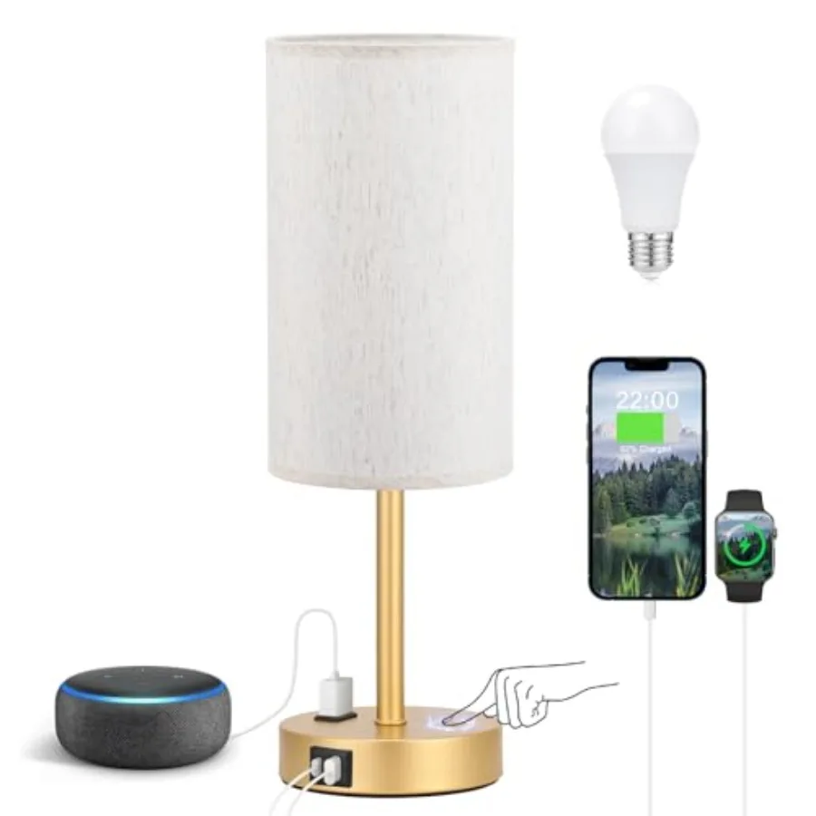 Touch Table Lamp 3Way Dimmable USB A + C Charging AC Outlet 17.4inch Medium Gold Metal Base
Touch Table Lamp 3Way Dimmable USB A + C Charging AC Outlet 17.4inch Medium Gold Metal Base