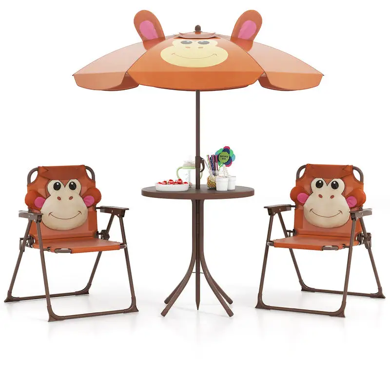 4 Pieces Kids Picnic Set with 2 Folding Chairs and Height Adjustable Umbrella-Brown
4 Pieces Kids Picnic Set with 2 Folding Chairs and Height Adjustable Umbrella-Brown