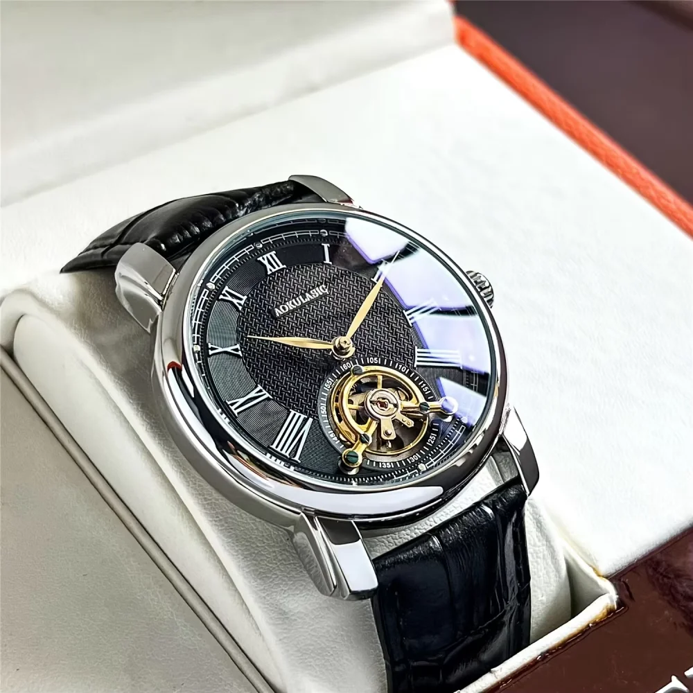 Luxury Men's Automatic Mechanical Watch - Stylish Hollow Design, Fashionable Business Casual Style, Alloy Case and Leather Strap, the Best Gift for Him, No Battery Needed
Luxury Men's Automatic Mechanical Watch - Stylish Hollow Design, Fashionable Business Casual Style, Alloy Case and Leather Strap, the Best Gift for Him, No Battery Needed