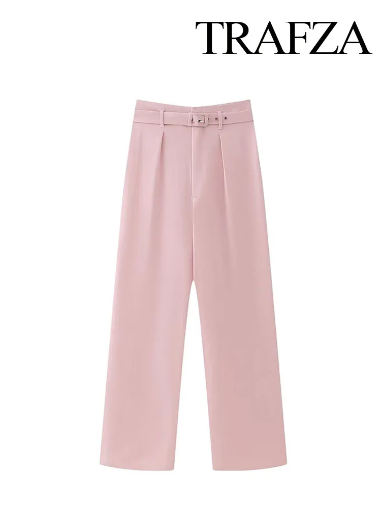 TRAFZA Women Spring Casual Long Pants Pink High Waist Belt Decoration Button Zipper Trousers Female Fashion Full Length Pants
TRAFZA Women Spring Casual Long Pants Pink High Waist Belt Decoration Button Zipper Trousers Female Fashion Full Length Pants