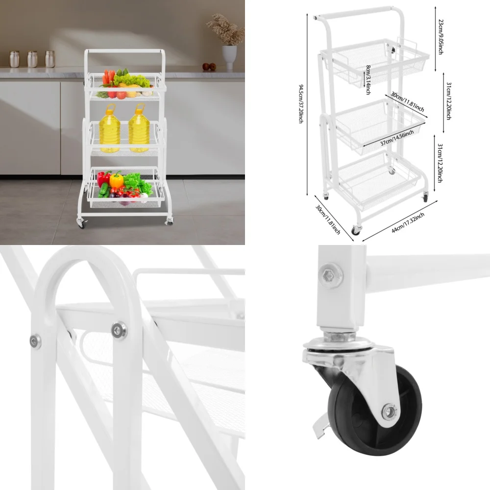 3 Tier Rolling Cart with Adjustable Shelves Metal Storage Trolley for Kitchen Bathroom Office Space Saving Organizer White
3 Tier Rolling Cart with Adjustable Shelves Metal Storage Trolley for Kitchen Bathroom Office Space Saving Organizer White