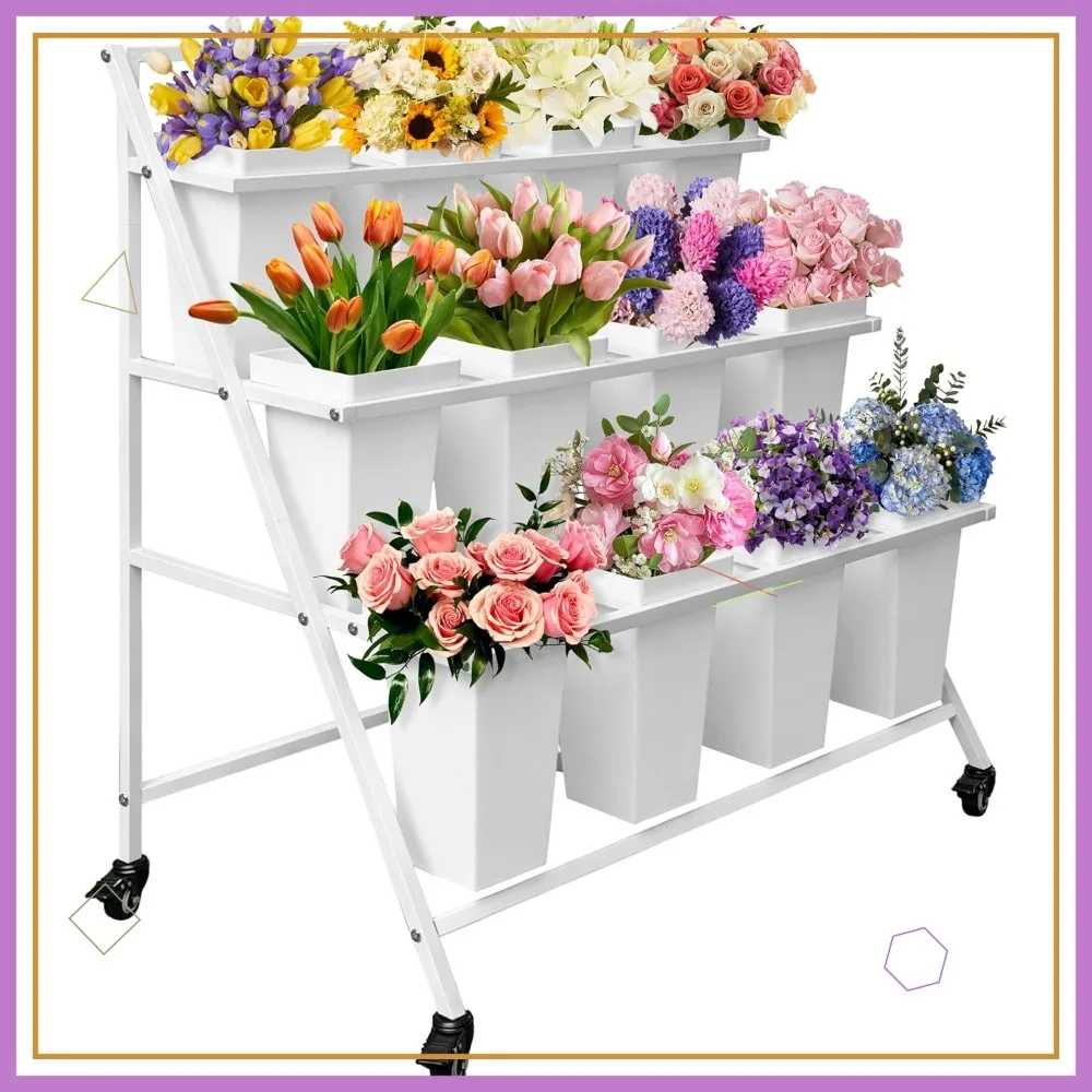 Flower Display Stand with 12 Buckets, 3-Tier Cart on Wheels, Mobile Florist Bouquet Shelf, White
Flower Display Stand with 12 Buckets, 3-Tier Cart on Wheels, Mobile Florist Bouquet Shelf, White