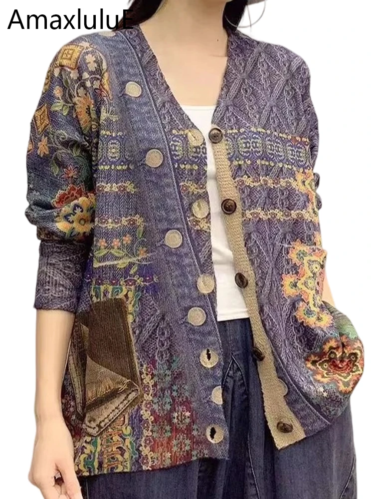Amax luluE Autumn 2024 British Design Knitwear Vintage Gothic Printed Womens Cardigans V-neck Ladies Clothes Patchwork Sweaters
Amax luluE Autumn 2024 British Design Knitwear Vintage Gothic Printed Womens Cardigans V-neck Ladies Clothes Patchwork Sweaters