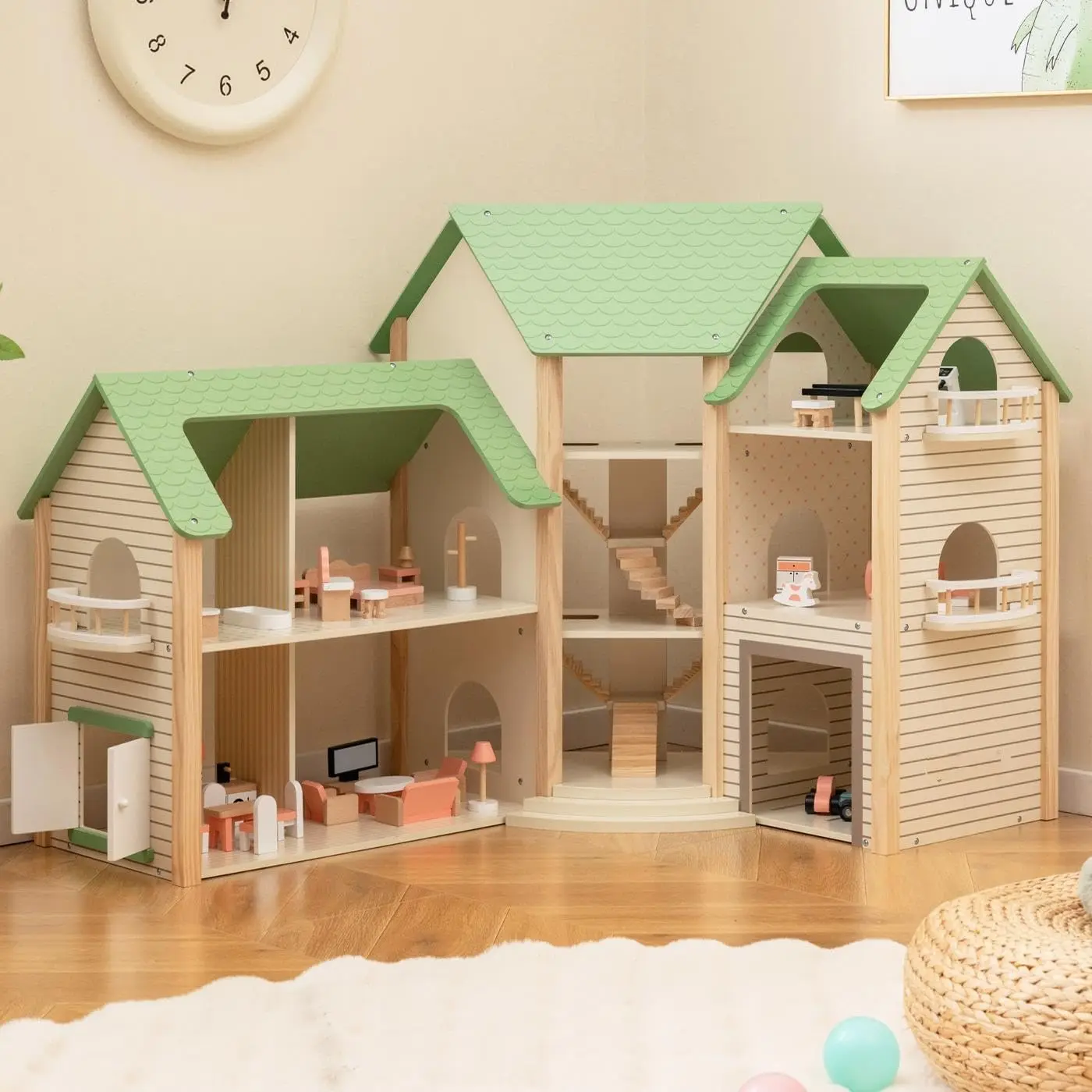 Wooden Dollhouse for Kids, 3-Story Luxury Doll House with 36 Pieces Furniture Accessories, 7 Rooms, Stairs & Balcony, DIY Preten
Wooden Dollhouse for Kids, 3-Story Luxury Doll House with 36 Pieces Furniture Accessories, 7 Rooms, Stairs & Balcony, DIY Preten