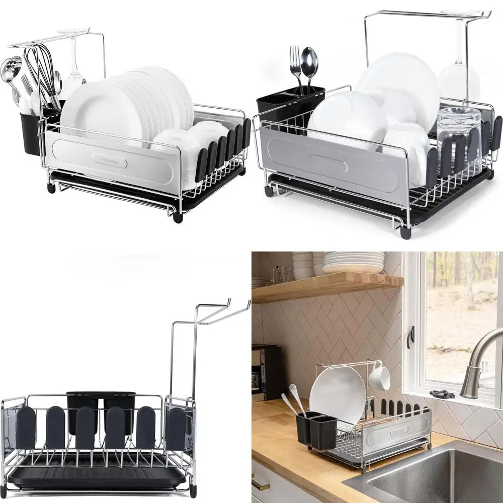 Compact 17.25 Stainless Steel Dish Rack with Fingerprint-Resistant Finish, Wine Glass and Utensil Holders
Compact 17.25 Stainless Steel Dish Rack with Fingerprint-Resistant Finish, Wine Glass and Utensil Holders