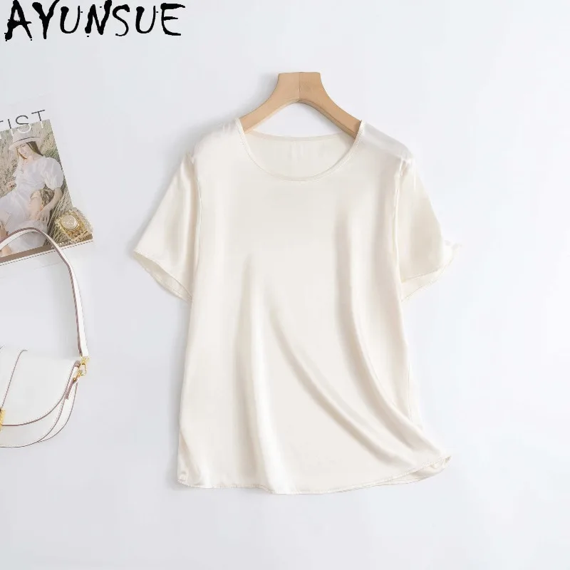 AYUNSUE 100% Silk Women's T-shirts Simple O-neck Women T Shirts Solid Straight Summer Tops High Quality Woman Clothes Ropa Mujer
AYUNSUE 100% Silk Women's T-shirts Simple O-neck Women T Shirts Solid Straight Summer Tops High Quality Woman Clothes Ropa Mujer