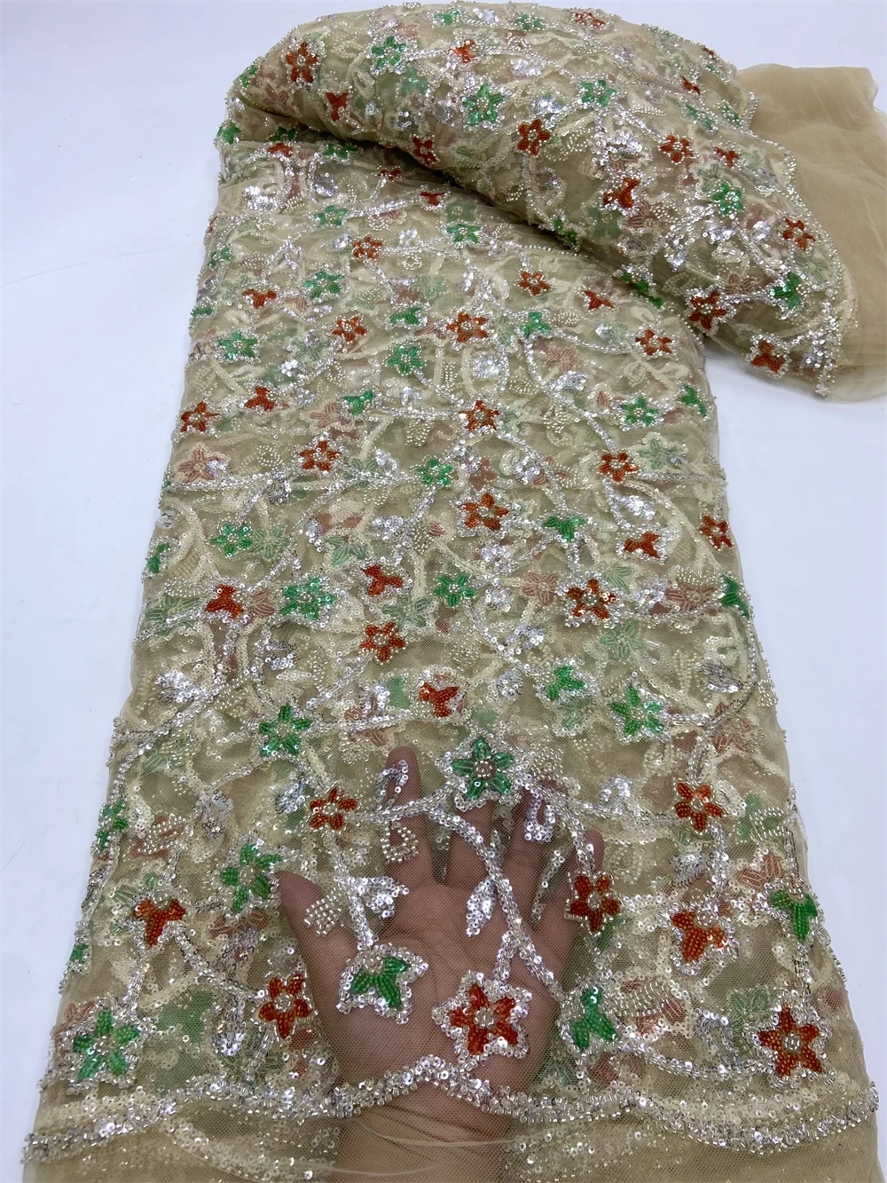 African Nigerian Tulle Lace Fabric,High Quality,Sequins EmbroideryBeaded, French GuipureWedding Party Dress, 5Yards, 2024
African Nigerian Tulle Lace Fabric,High Quality,Sequins EmbroideryBeaded, French GuipureWedding Party Dress, 5Yards, 2024