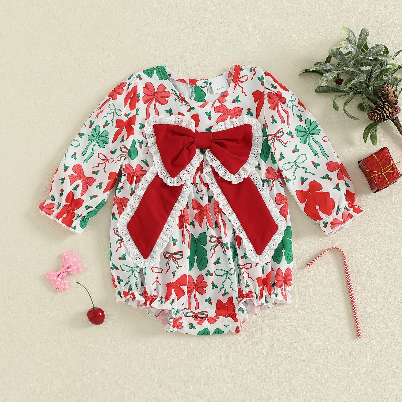 0-18 Months Baby Girls Christmas Romper Long Sleeve Crew Neck Bow Print Bodysuit Clothes for Casual Daily 
0-18 Months Baby Girls Christmas Romper Long Sleeve Crew Neck Bow Print Bodysuit Clothes for Casual Daily