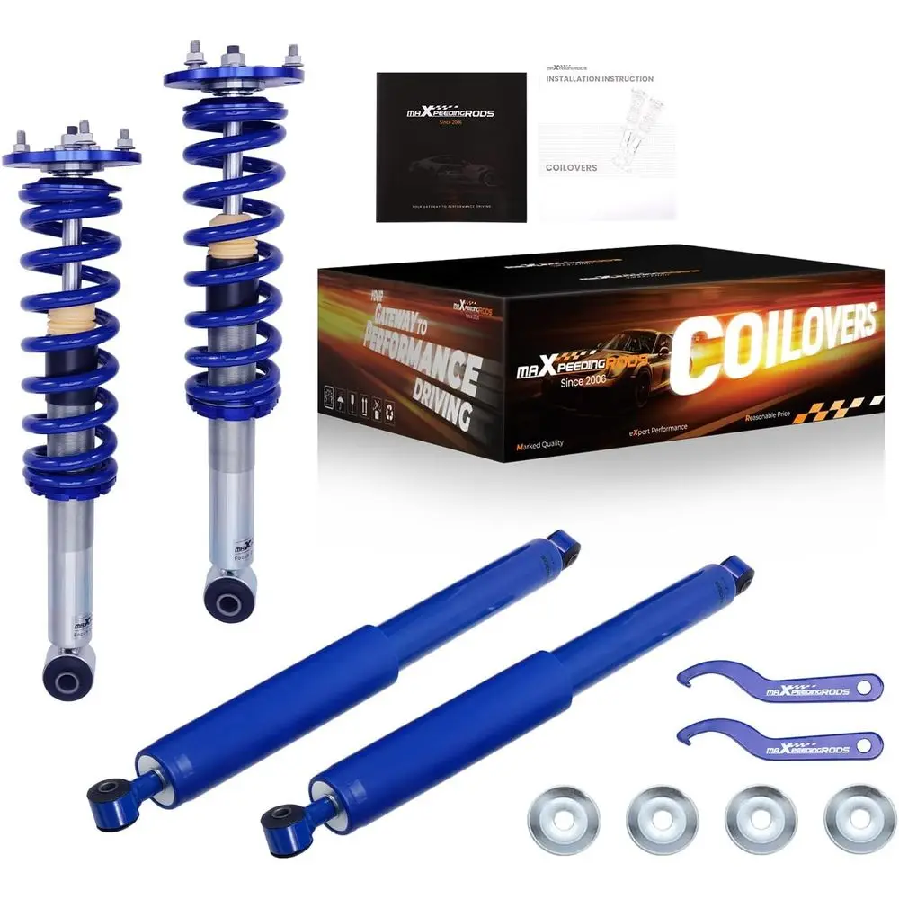 Height Adjustable Coilovers Suspension Kit for 2004-2008 RWD Vehicles, Blue, with Preset Damping and Lowering Features
Height Adjustable Coilovers Suspension Kit for 2004-2008 RWD Vehicles, Blue, with Preset Damping and Lowering Features
