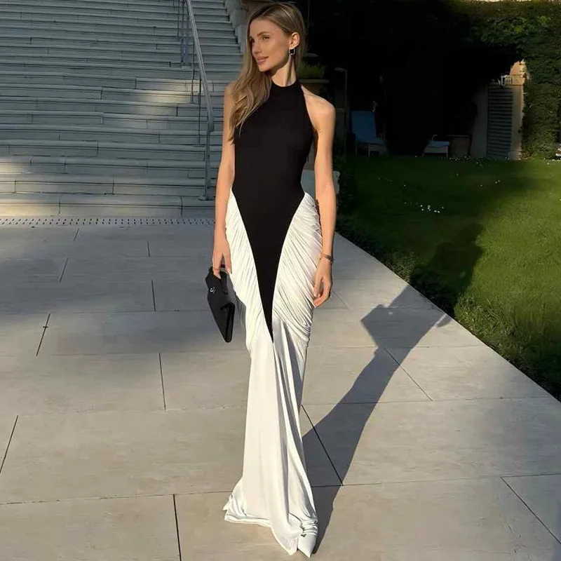 Halter Pleated Women's Party Gown Backless Sleeveless Prom Dress Black Low Waist Evening Dress Spicy Girl New Design In Stock
Halter Pleated Women's Party Gown Backless Sleeveless Prom Dress Black Low Waist Evening Dress Spicy Girl New Design In Stock