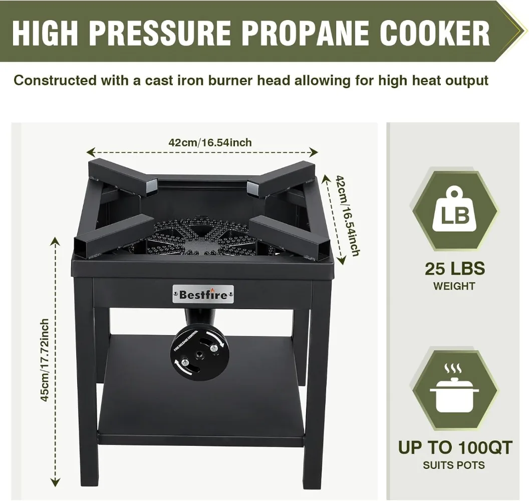 Outdoor Propane Gas Stove with 0-30 PSI Adjustable Regulator and Steel-Braided Hose for Outdoor Home Cooking and Turkey Frying
Outdoor Propane Gas Stove with 0-30 PSI Adjustable Regulator and Steel-Braided Hose for Outdoor Home Cooking and Turkey Frying