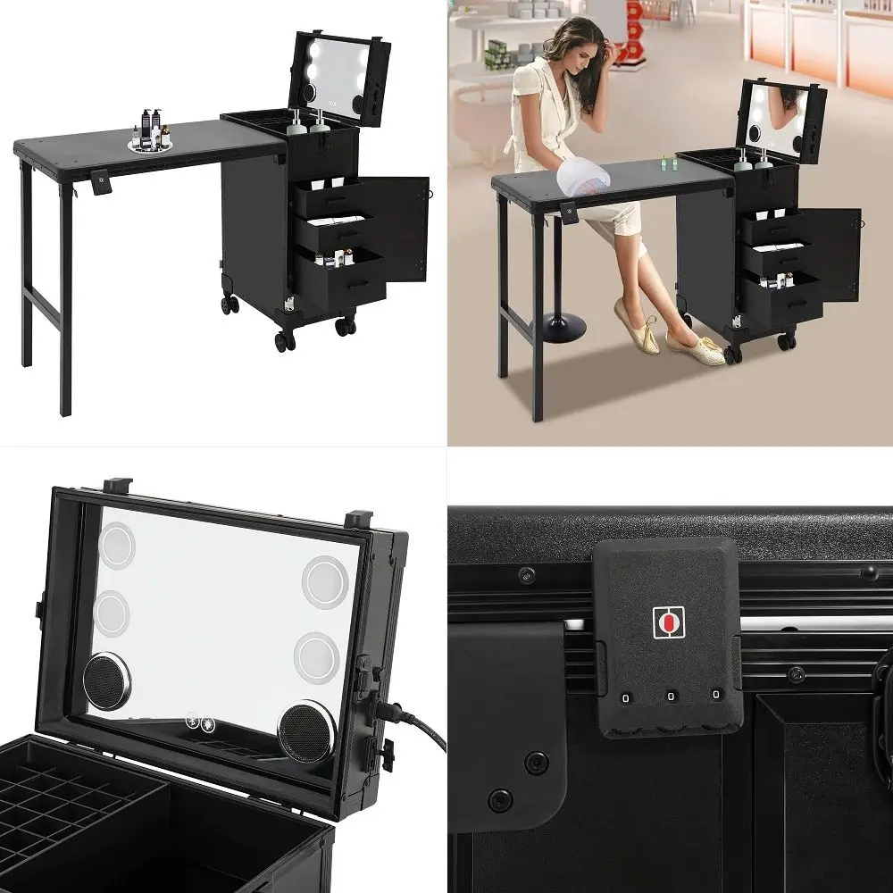 Portable Rolling Manicure Table for Nail Teach w Audio amp Mirror, Professional Makeup Storage Manicure Dressing Table with Whe
Portable Rolling Manicure Table for Nail Teach w Audio amp Mirror, Professional Makeup Storage Manicure Dressing Table with Whe
