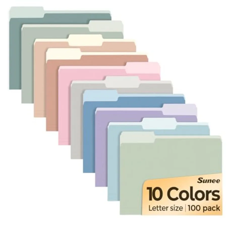 File Folders Letter Size, 100 Pack Manilla Folders 8.5 x 11 1/3-Cut Tabs, Colored File Folders Office Home School for Documents
File Folders Letter Size, 100 Pack Manilla Folders 8.5 x 11 1/3-Cut Tabs, Colored File Folders Office Home School for Documents