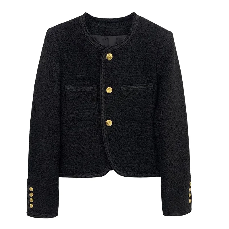 Ladies long -sleeved thick flower, gold buckle top small jacket, 2024 new solid color casual jacket
Ladies long -sleeved thick flower, gold buckle top small jacket, 2024 new solid color casual jacket