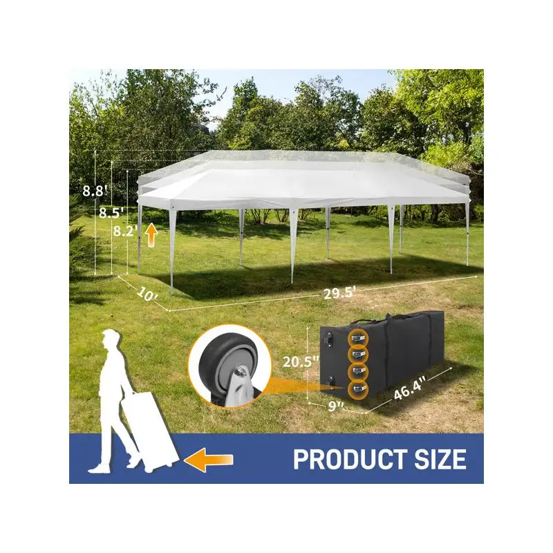 10'x30' Portable Instant Canopy Tent for Outdoor Events, Parties, Weddings, Birthdays, Graduations, White Cover
10'x30' Portable Instant Canopy Tent for Outdoor Events, Parties, Weddings, Birthdays, Graduations, White Cover