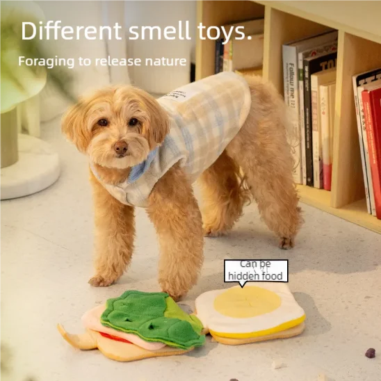 Food themed sandwiches, sniffing pads, sniffing toys, dogs hiding and leaking food, toys that consume energy
Food themed sandwiches, sniffing pads, sniffing toys, dogs hiding and leaking food, toys that consume energy