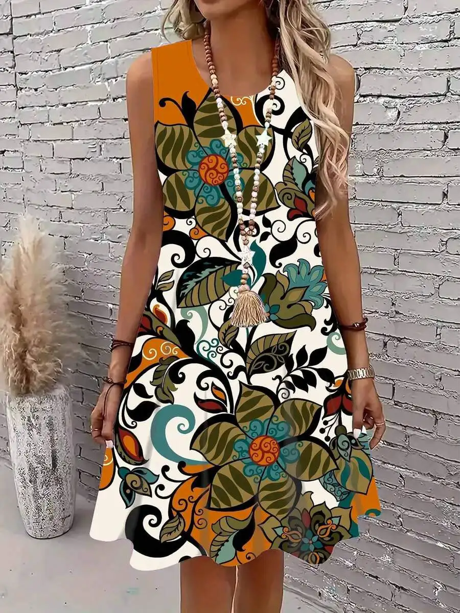 Colorful Floral Print Sleeveless Dress For Women Casual Wear
Colorful Floral Print Sleeveless Dress For Women Casual Wear