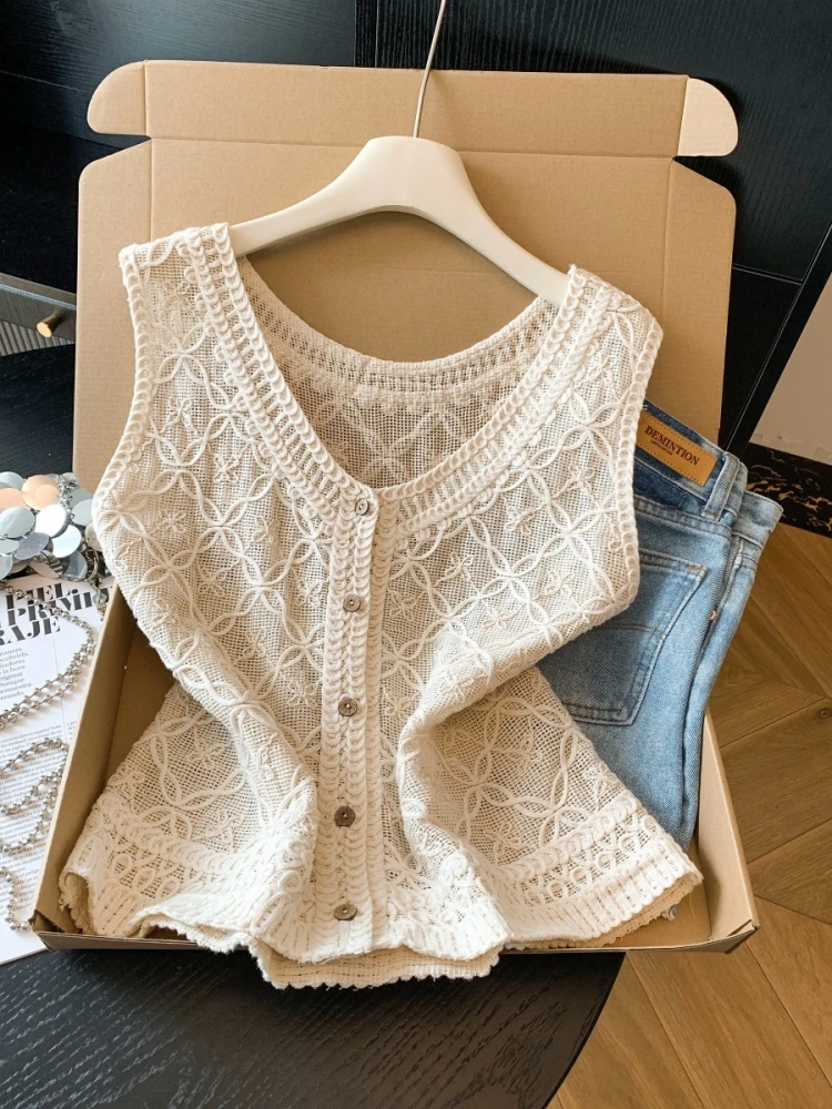 Summer New Style Women's Knitted Open Cardigan Sleeveless Hollow out Embroidery Hook Flower Lightweight Self-Preserving Model
Summer New Style Women's Knitted Open Cardigan Sleeveless Hollow out Embroidery Hook Flower Lightweight Self-Preserving Model